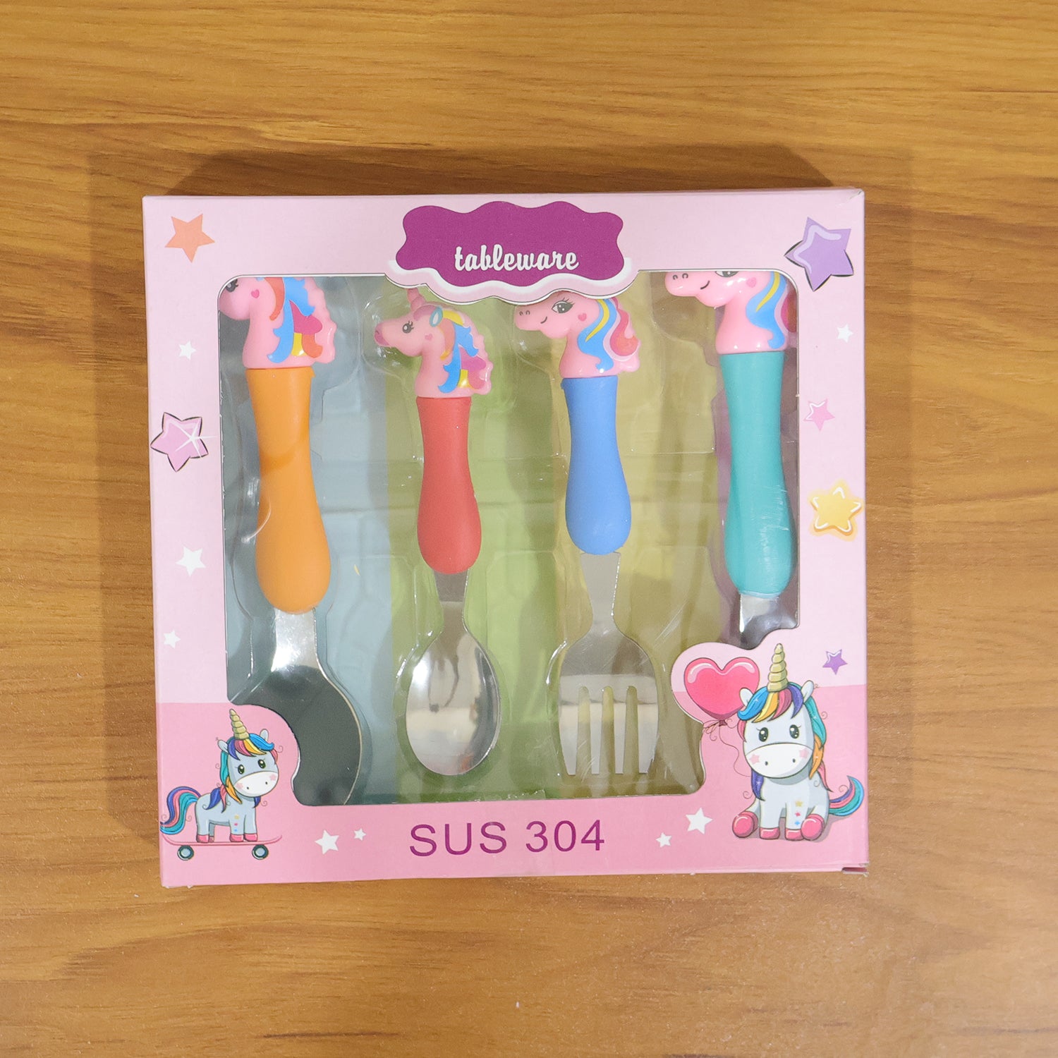 Unicorn Theme Kids Spoon and Fork With Plastic Handle Set (4 Pc Set) - Image 8