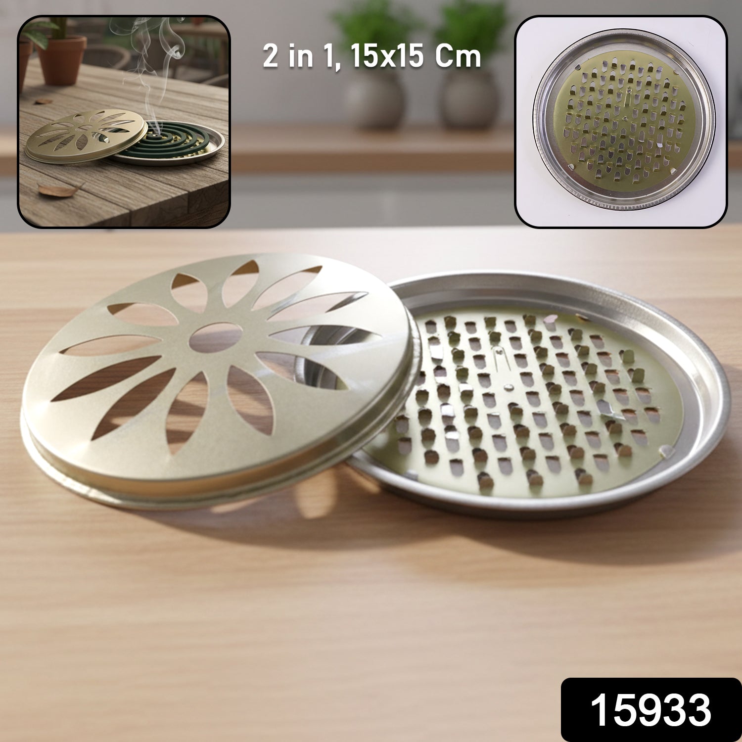 2 in 1 Metal Mosquito Coil Stand cum Incense Burner (15x15 Cm, 1 Pc)