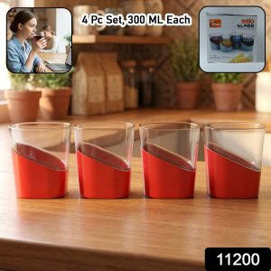 Prexo Stylish Grip Base Plastic Selo Glass (4 Pc, Set 300 ML Each)