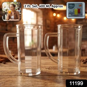 Prexo Plastic Shake Mug Glass with Handle (2 Pc Set, 400 ML Approx)