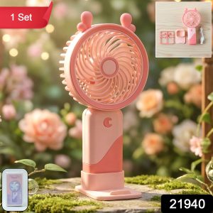 Portable USB Rechargeable Mini Fan with LED Light (1 Set)