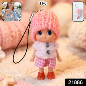 Cute Mini Doll Keychain Soft Knitted Cap Girl Charm Keyring (1 Pc / Mix Color)