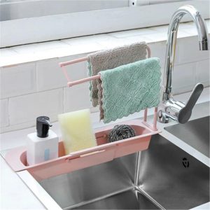 Kitchen Sink Organizer Rack with Towel Holder & Drain Tray (1 Pc)