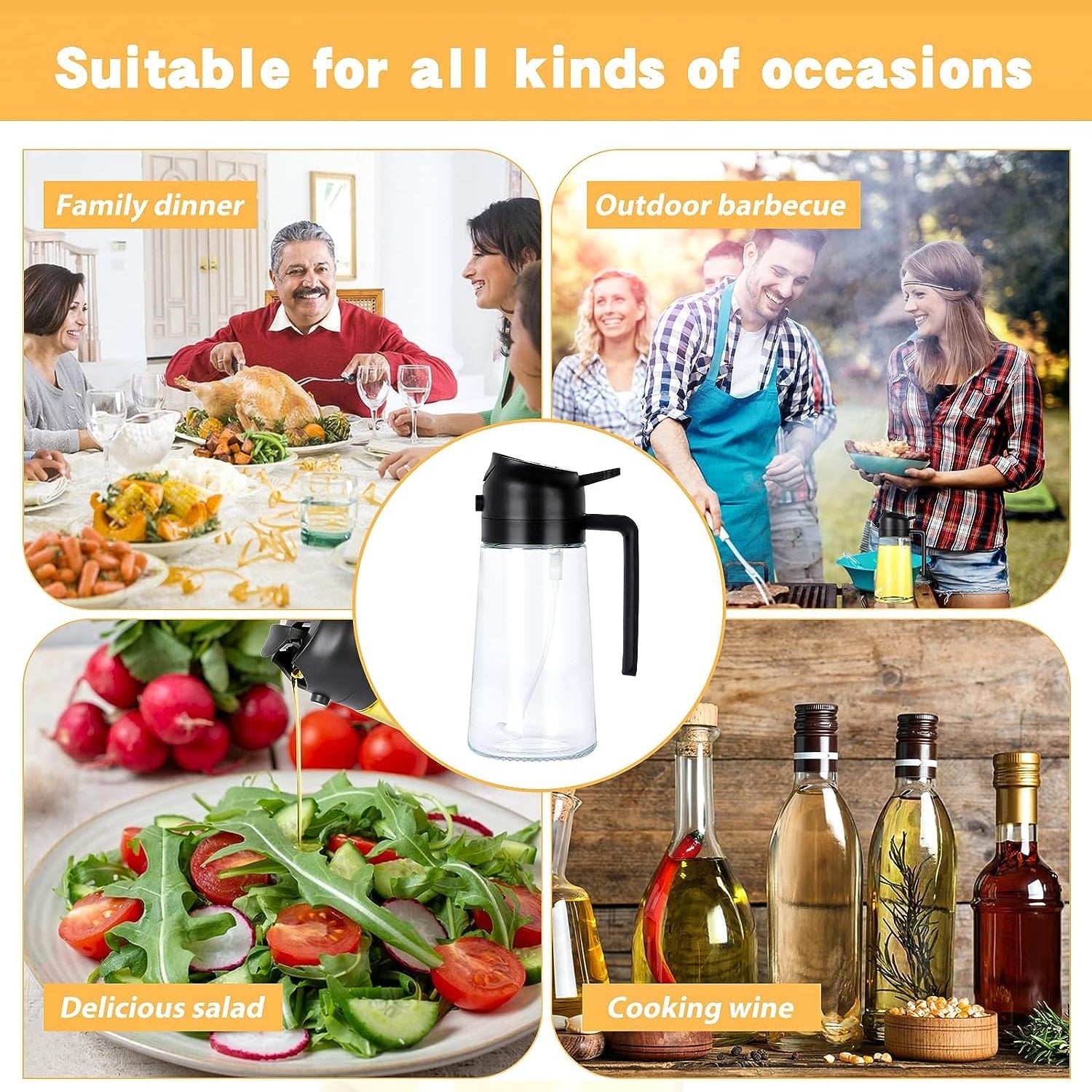 2-in-1 Multi-Purpose Glass Oil Dispenser Bottle (500 ml Approx)