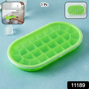 Premium Oval Silicone Ice Cube Tray with Lid (1 Pc)