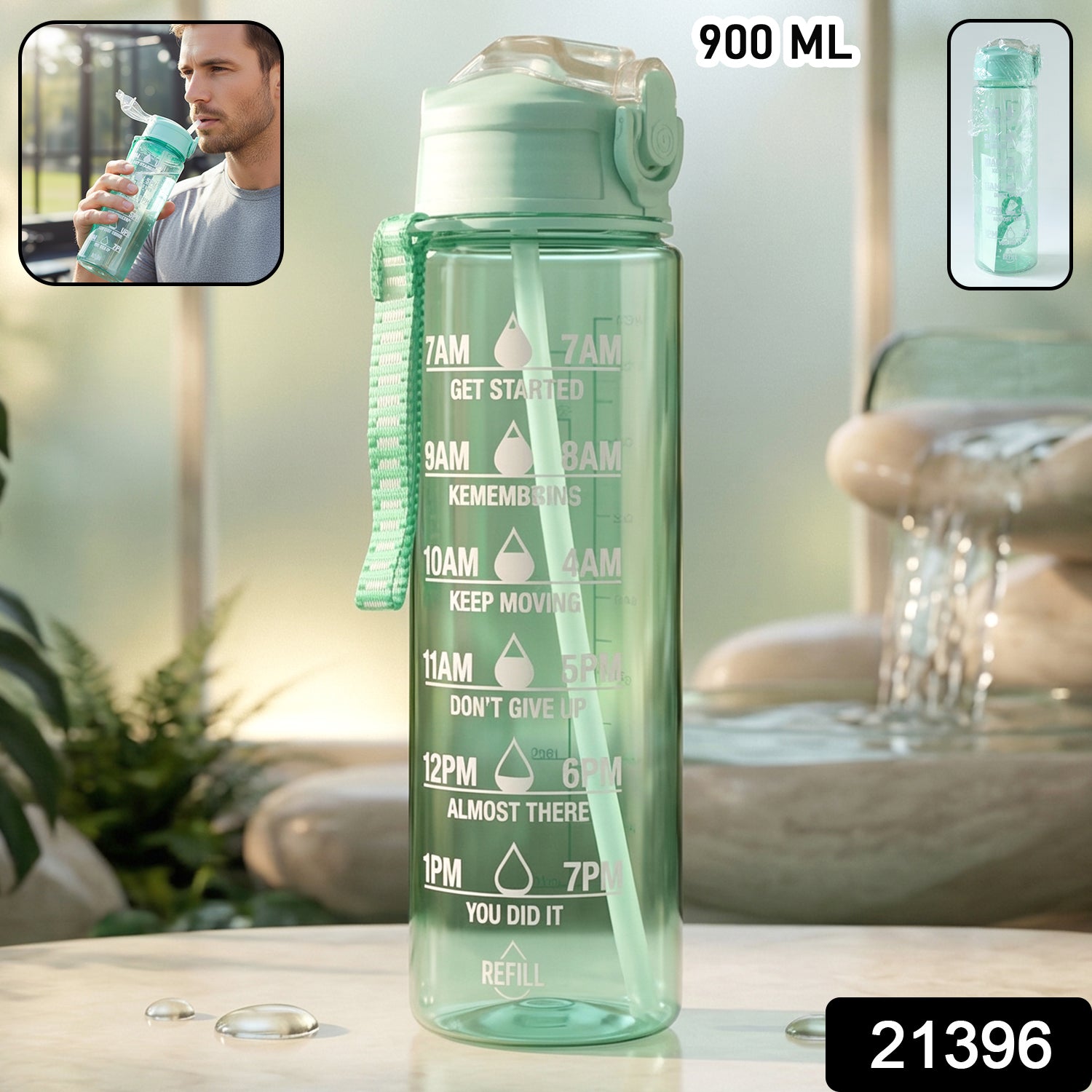 Motivational Water Bottle with Time Marker and Flip Top Lid (900 ML) - Image 2