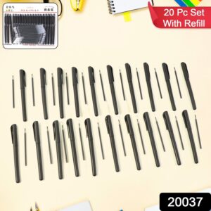 Refillable Black Marker Pen with Extra Ink Refills 20 pieces (1 Set)