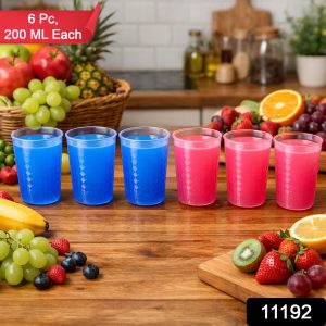 Unbreakable Plastic Drinking Glass Set of 6 (200 ML Each)