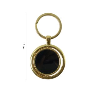 Gold Plated Keychain with Black Round Pendant Rotating (1 Pc)
