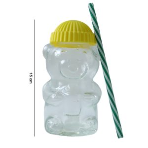 Cute Glass Bear Shape Kids Drinking Cup Bottle with Straw (1 Pc, 350 ML)