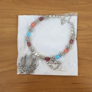 Oxidised Silver Traditional Beaded Necklace Set