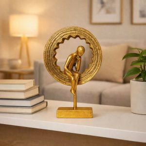 Abstract Thinking Man Gold Sculpture Showpiece for Home Decor (Design may vary)