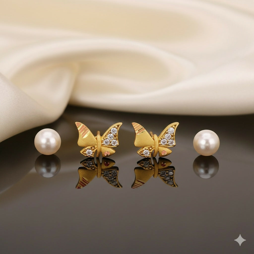 Gold Butterfly Stud Earrings with AD for women and girls