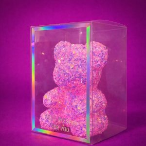Pink Glitter Teddy Bear Showpiece with Gift Display Box Decor