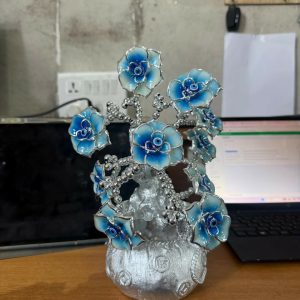 Silver Lucky Flower Tree Showpiece with Evil Eye Home Decor Statue