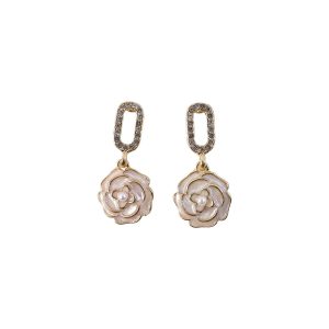 Luxury Korean Style Gold Plated Flower Drop Earrings for Women & Girls