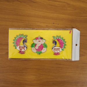 Acrylic Meenakari Peacock Ganesh Shubh Labh Door Hanging – Set of 3