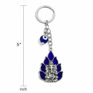 Ganesh Evil Eye Keychain with Blue Enamel for Car Keys & Bags