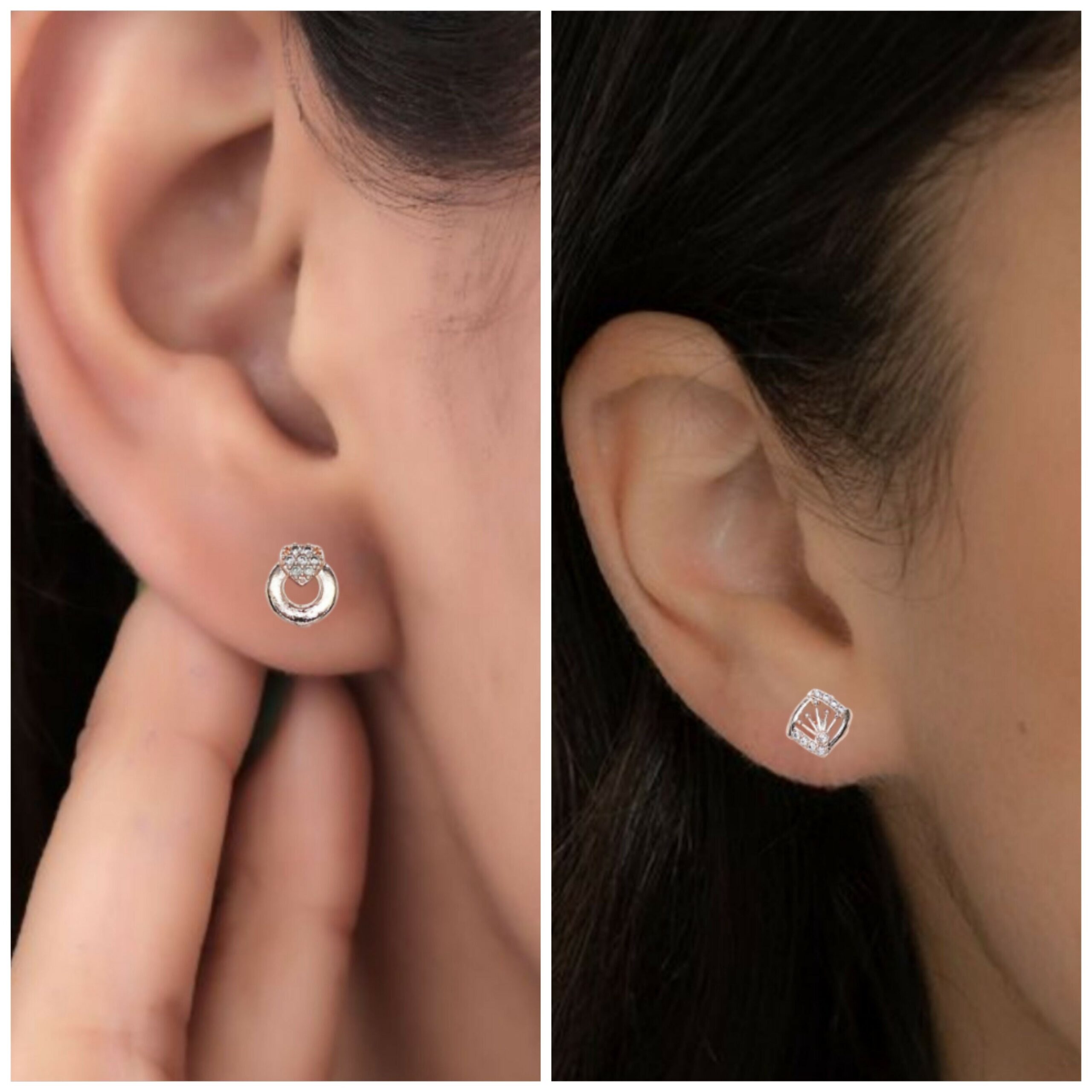 Rose Gold Crown & Heart Stud Earring Set for women and girls Combo Pack of 2 - Image 3