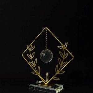 Modern Crystal Orb Table Decor Metal Frame Decorative Showpiece