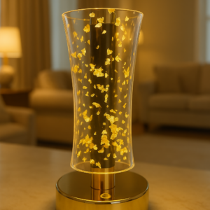 Premium Crystal Glow LED Touch Lamp for Home Décor | Golden Acrylic 3D Effect Night Lamp with Warm Ambient Light | Rechargeable Bedside Table Lamp for Bedroom, Living Room, Café & Gifting | Pack of 1