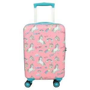 Novex Unicorn Pink Travelling Kids Trolley Bags for Girls Luggage 4 Wheels ( 18 Inch)