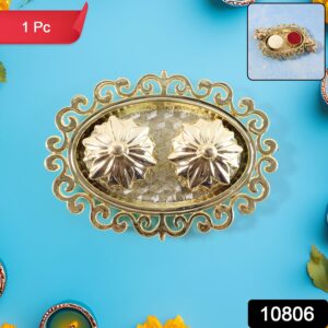 Decorative Double Kumkum Dish with Ornate Tray (1 Pc)