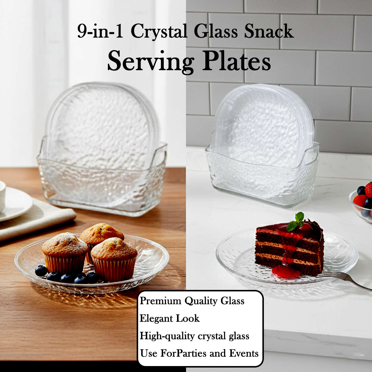 9-in-1 Crystal Glass Snack Serving Plates Set