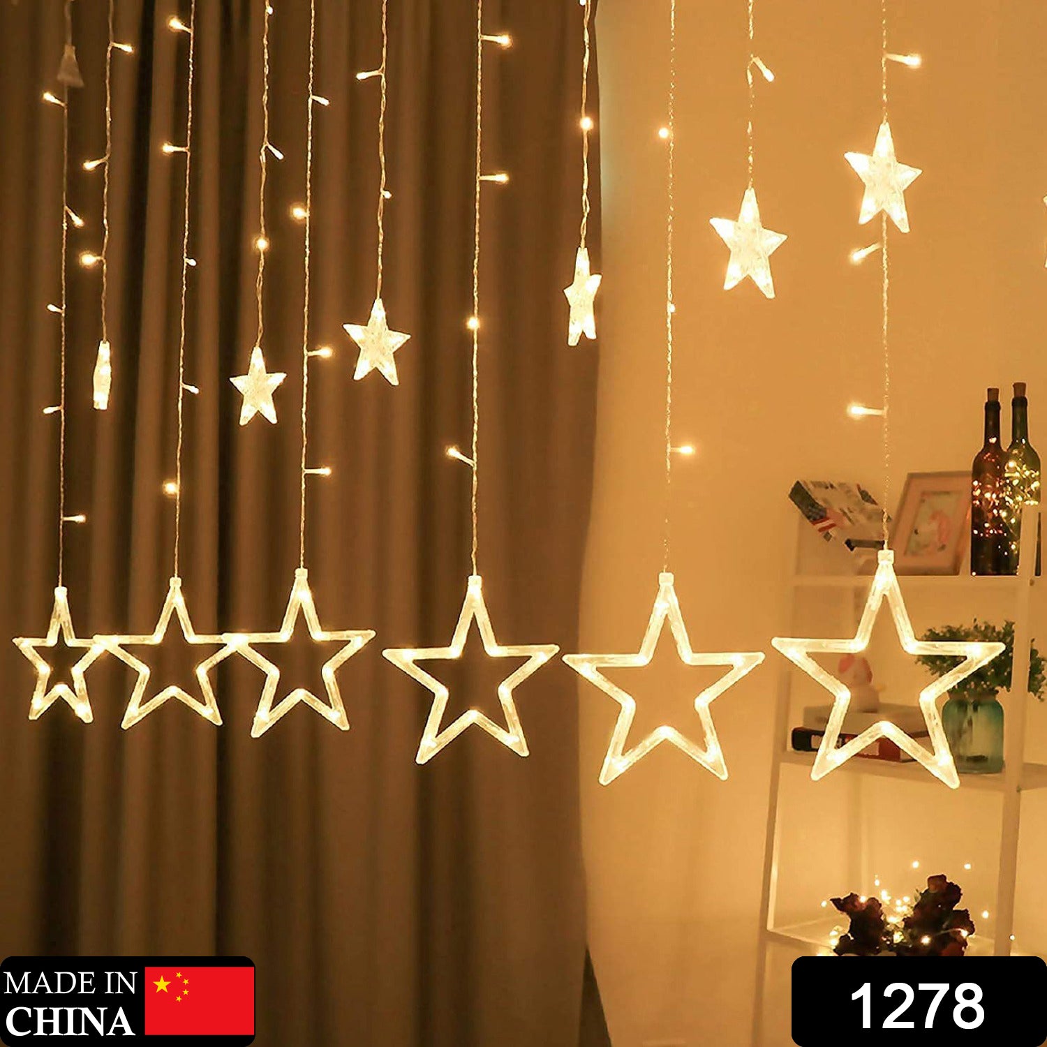 12 Stars Curtain String Lights – 8 Flashing Modes for Festival Decoration
