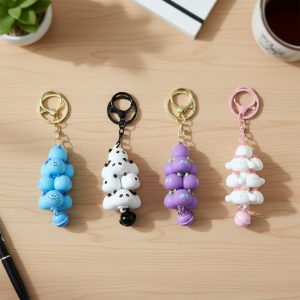 Cute Cartoon Cloud Stack Keychain with Bell (1 Pc , Mix Color)