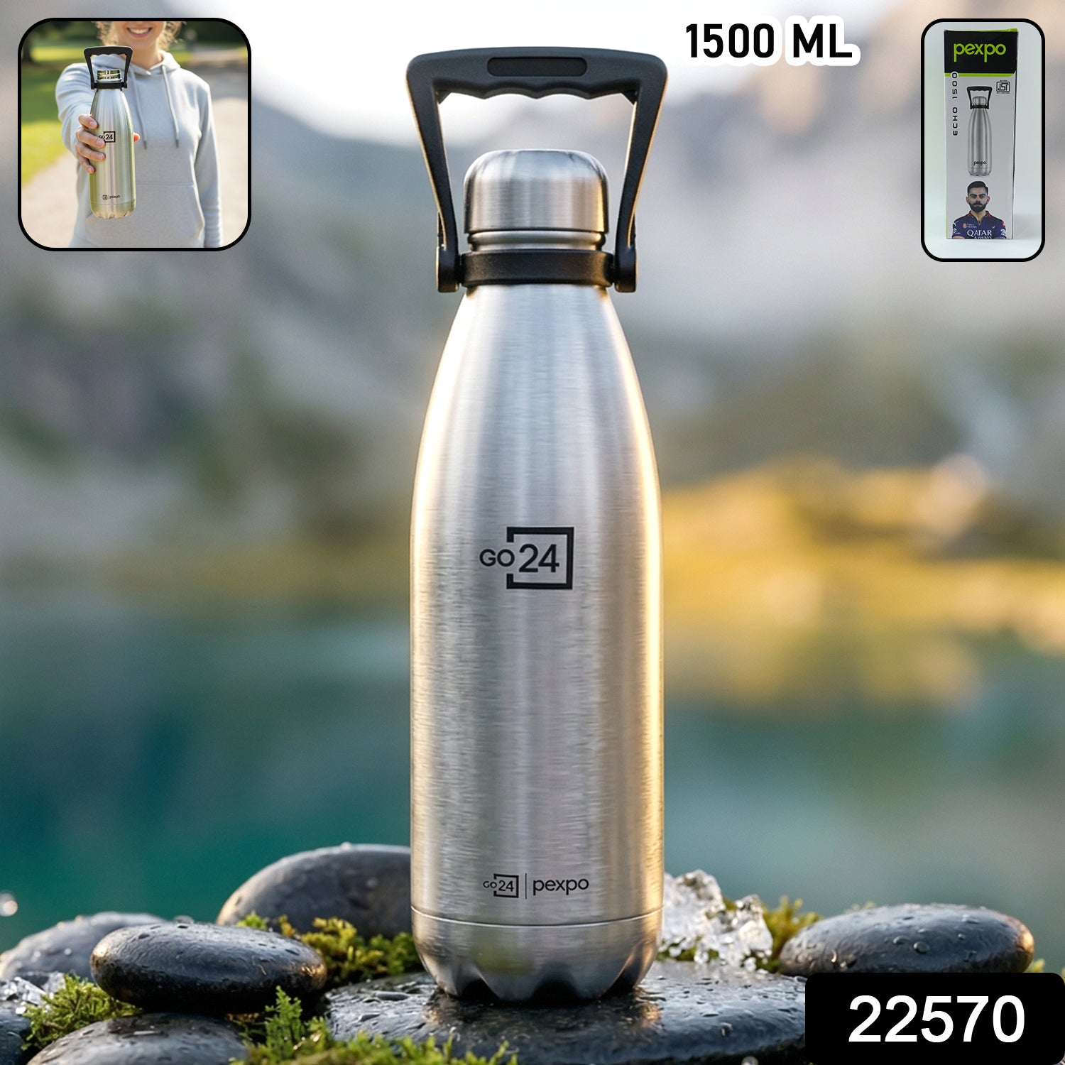 Pexpo Echo Vacuum Insulated Hot & Cold Stainless Steel Water Bottle 1500 ML - Image 2