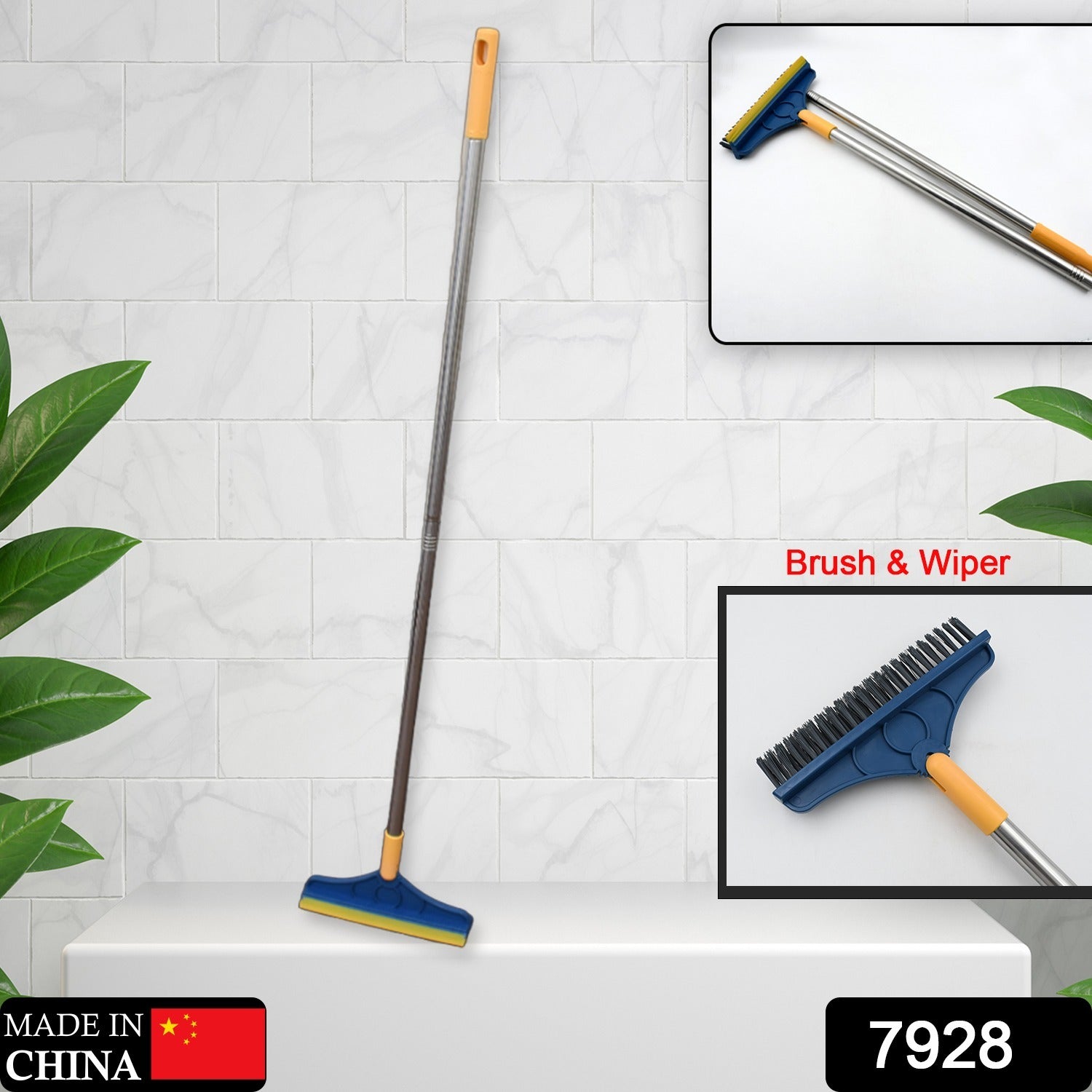 2 in 1 Cleaning Brush & Wiper , Long Handle Floor Brush