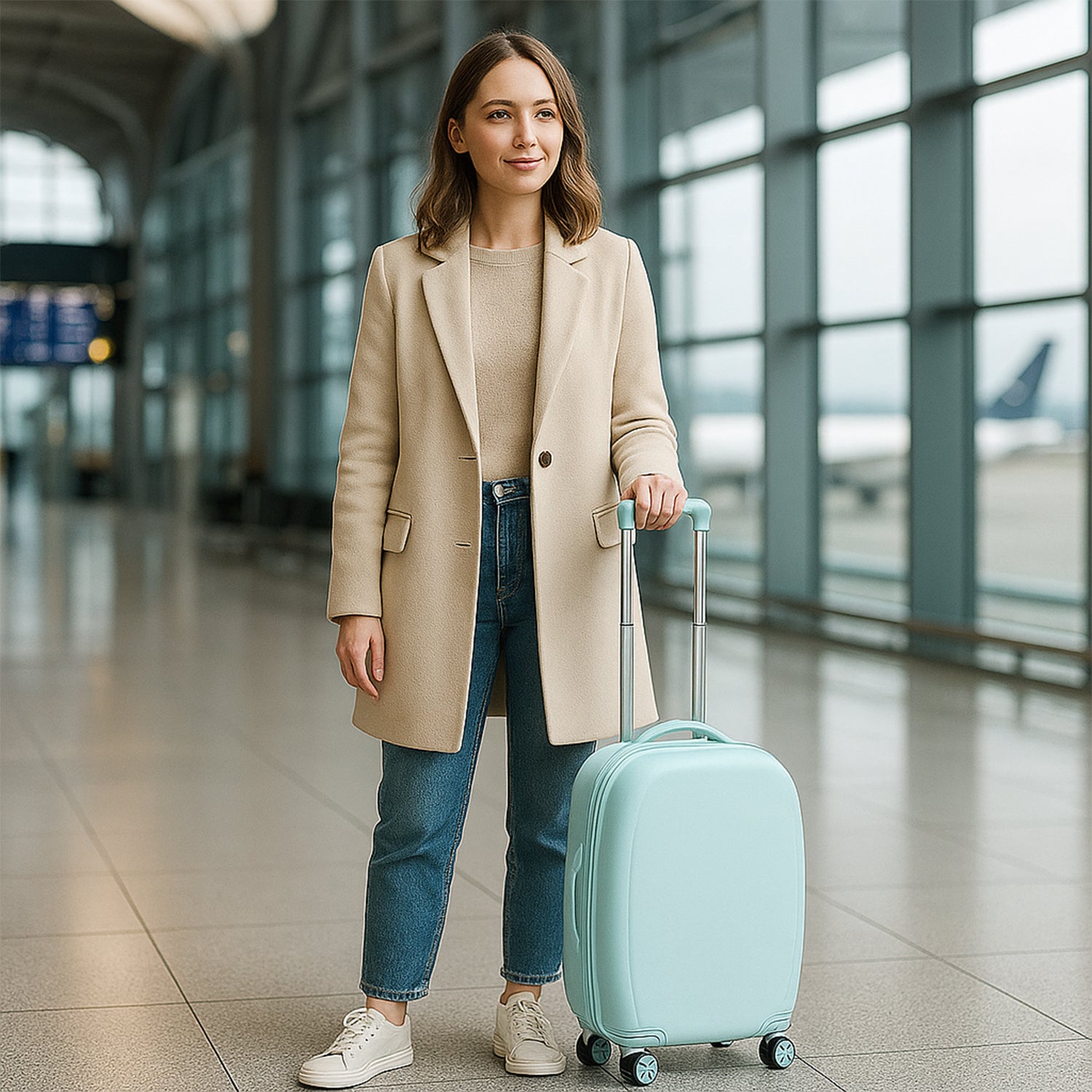 17849 Suitcase For Kids, Girls Green Small Cabin Hard Cover Holiday Carry On Trolley with Extendable Handle, Children's Luggage, Trolley Rolling Luggage for Toddlers Men Woman (Mix Color)