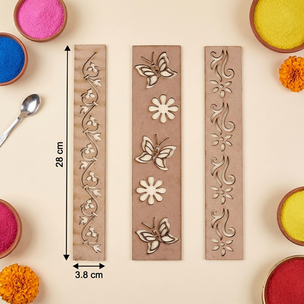 Wooden Rangoli Border Stencils - Set of 3 Reusable Umbra Patti - Image 4