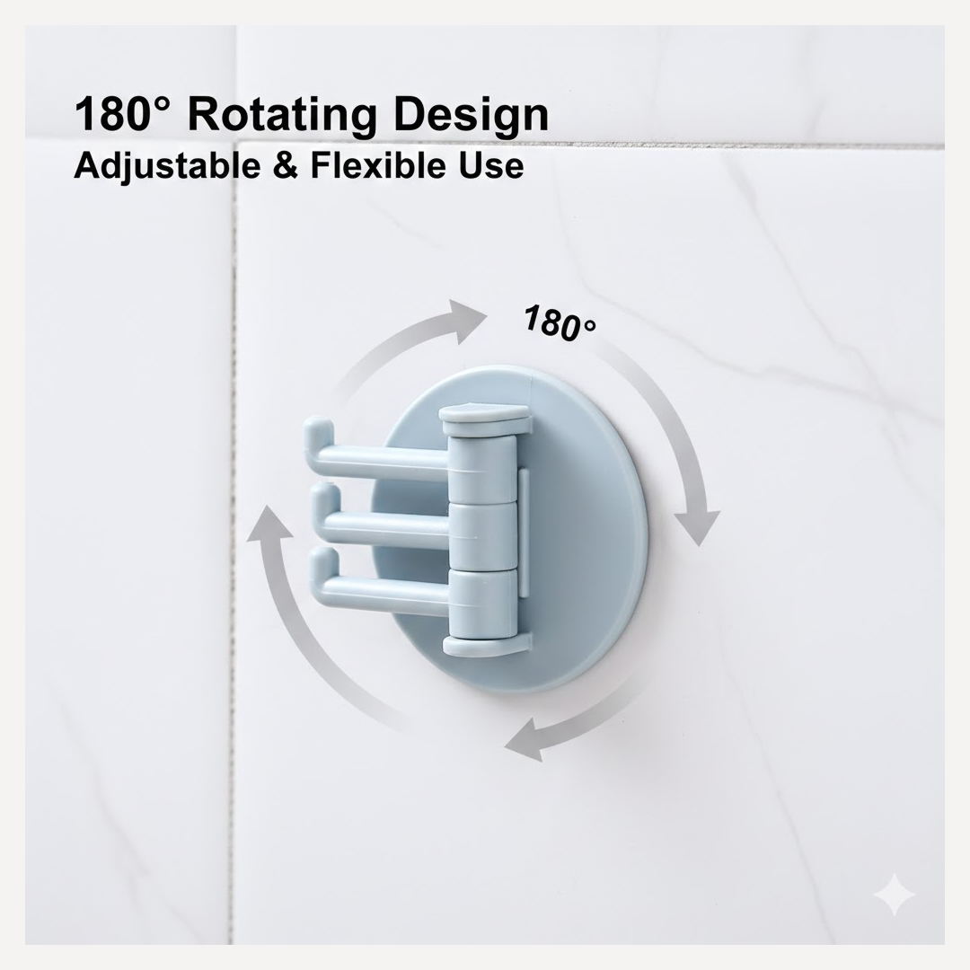 180° Rotating Punch-Free 3-Hook Sticky Hook – 1 Pc