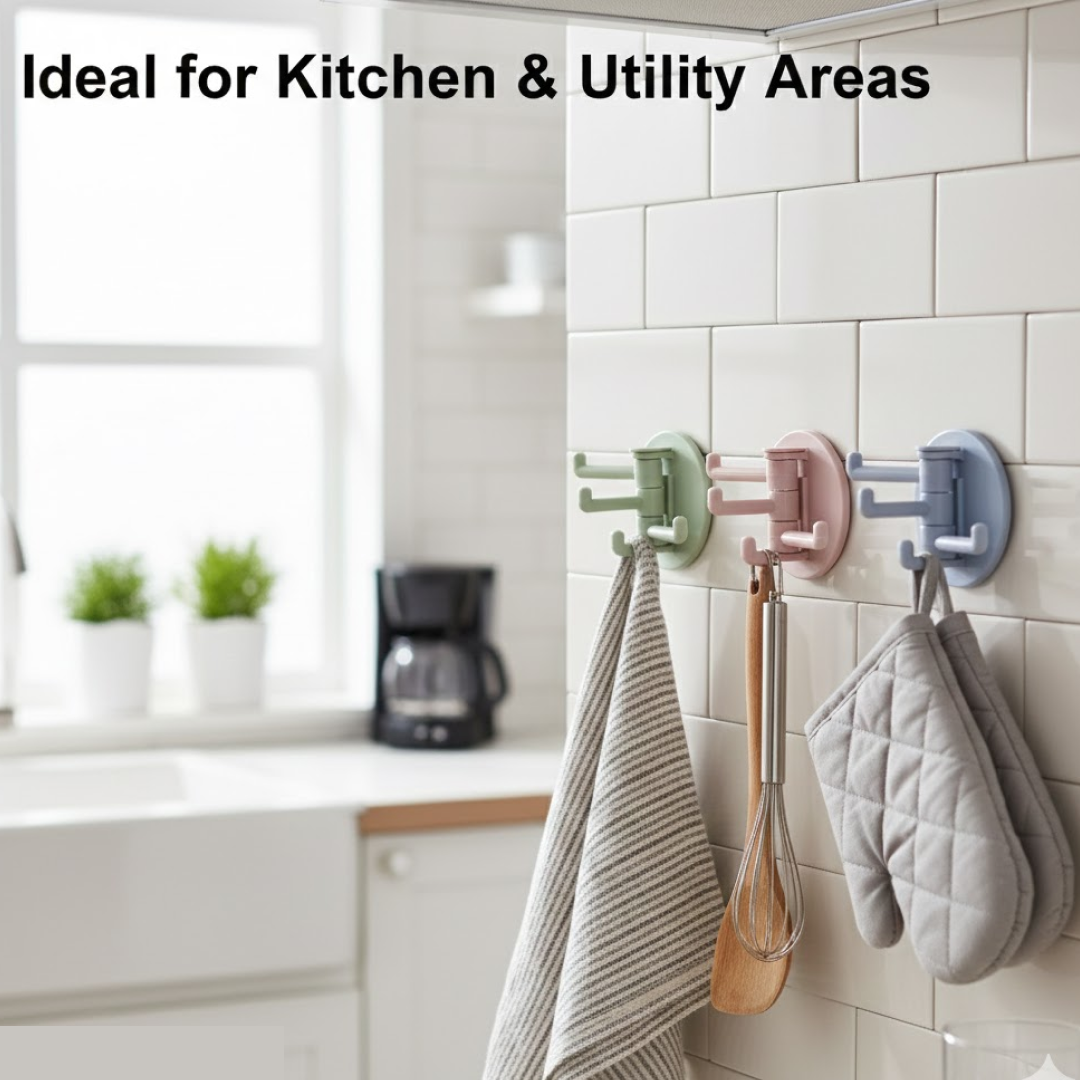 180° Rotating Punch-Free 3-Hook Sticky Hook – 1 Pc