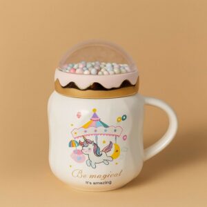 Unicorn Ceramic Mug with Decorative Dome Lid | Cute Pastel Coffee & Milk Cup for Kids, Girls & Gifting | Premium Quality Heat-Resistant Mug with 3D Bubble Dome Design | Ideal for Home, Office & Birthday Gifts | Pack of 1 (Unicorn Design)