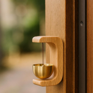 Handcrafted Wooden Door Bell with Premium Brass Bell | Elegant Hanging Door Chime for Home Entrance, Living Room, Café & Shop Décor | Soft Soothing Tone | Luxury Minimalist Wooden Frame Doorbell for Main Door & Indoor Spaces