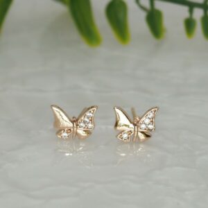 Rose Gold AD Butterfly Stud Earrings - Dainty & Minimalist Jewelry for women and girls