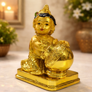 Gold Finish Baby Krishna with Butter Pot Decorative Idol for Home