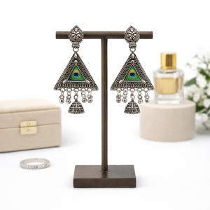 Beautiful elegant traditional silver peacock jhumka earrings