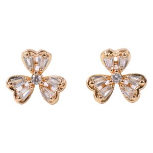 Elegant Floral CZ Stud Earrings with Gold Finish – Classic Everyday Wear for Women