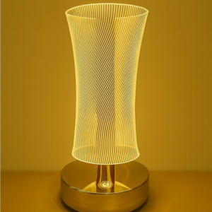 3D Illusion LED Table Lamp for Home Décor – Touch Sensor Golden LED Night Light with Acrylic Optical Panel | Modern Decorative Bedside Lamp for Bedroom, Living Room & Office | USB Rechargeable Ambient Light (Pack of 1)