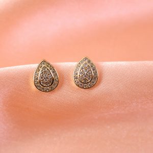 Elegant Teardrop Diamond Stud Earrings in Gold Finish