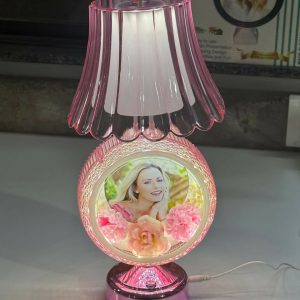 Round Photo Table Lamp with Shade for Bedroom, Side Table & Gift Decor