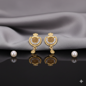 Gold Plated Grid Design Earrings with AD for women and girls