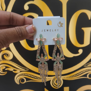 Elegant Crystal Long Earrings with Coloured AD Stone