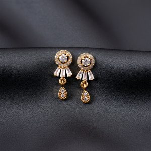 Elegant Gold Finish Round Stud Earrings with Drop Design for Women & Girl