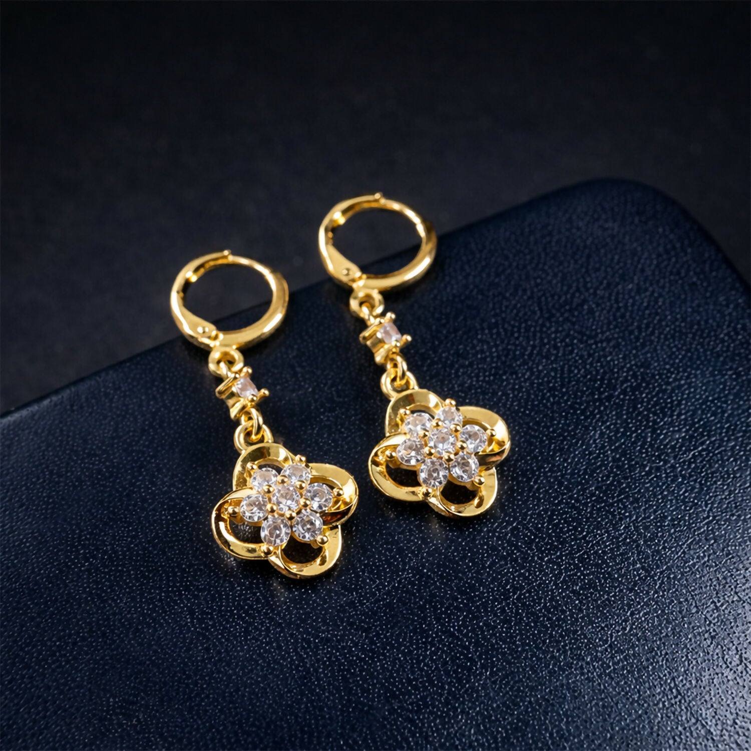Gold-Tone Crystal Floral Drop Hoop Earrings for Women - Image 4