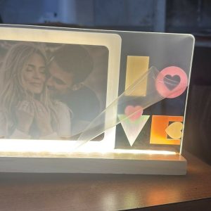 LED Love Photo Frame Lamp with Wooden Base Romantic Decor